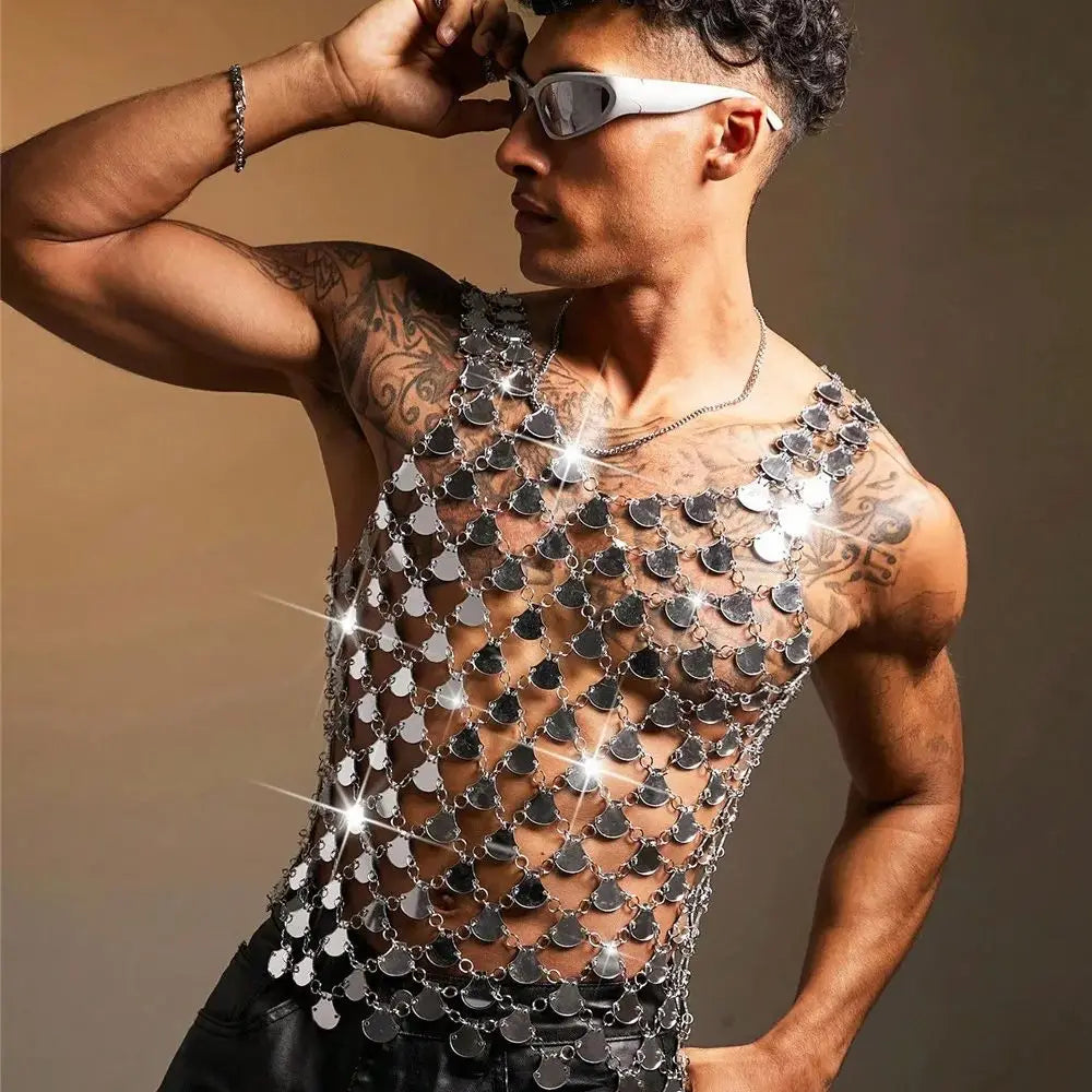 New Music Festival Party Men's Vest Acrylic Shiny Mirror Nightclub Top Trendy Laser Reflective Stage Outfit Sexy Sleeveless Vest