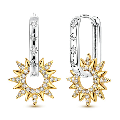 925 Sterling Silver Gold Drop Earrings For Woman Flower Round Sun Hoop Earring Pendientes Classic Original Woman Jewelry Gift