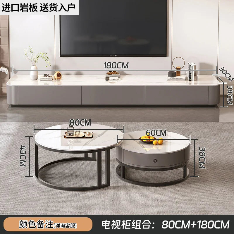 Round edge rock slab coffee table Hakka simple modern small apartment light luxury household small tea table