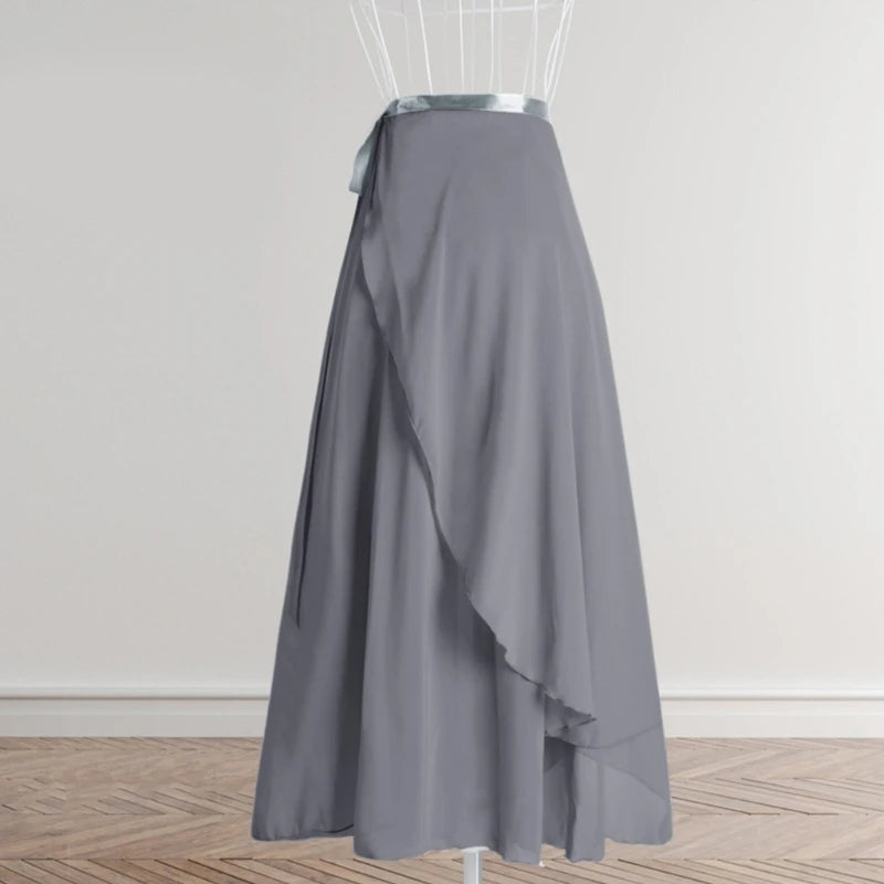 Women Ballet Dance Skirt Asymmetric Long Dance Skirt Wrap Skirt with Tie Waist Skate Over Scarf Skirt Dancewear