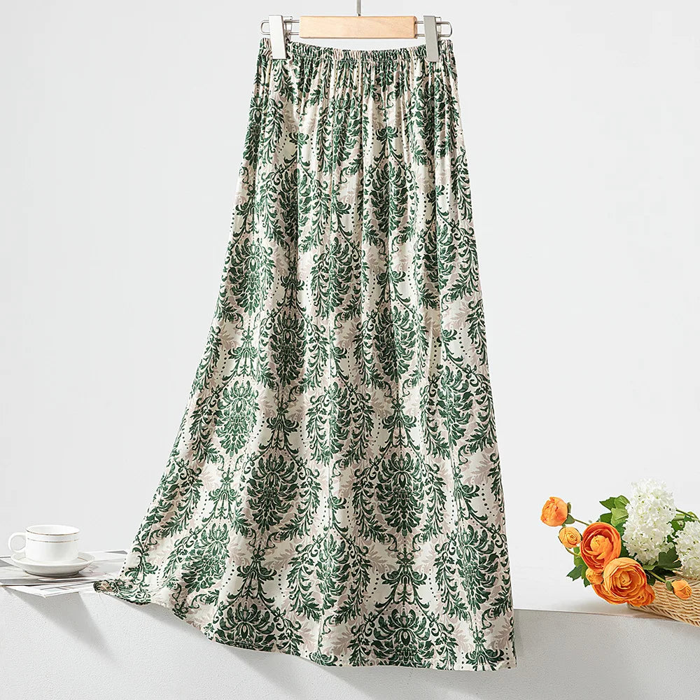 New 2024 Elegant Women Tulle Skirt Korean Fashion Boho Floral A Line Ladies Pleated Skirt Summer Chic High Waist Party Vestidos