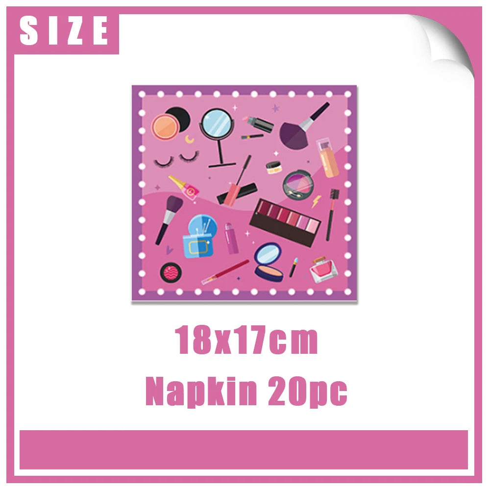 Girl's Birthday Party Supplies  Cosmetics Decorations Background Banners Disposable Cups Plates Knives Forks Spoon Gift Backdrop