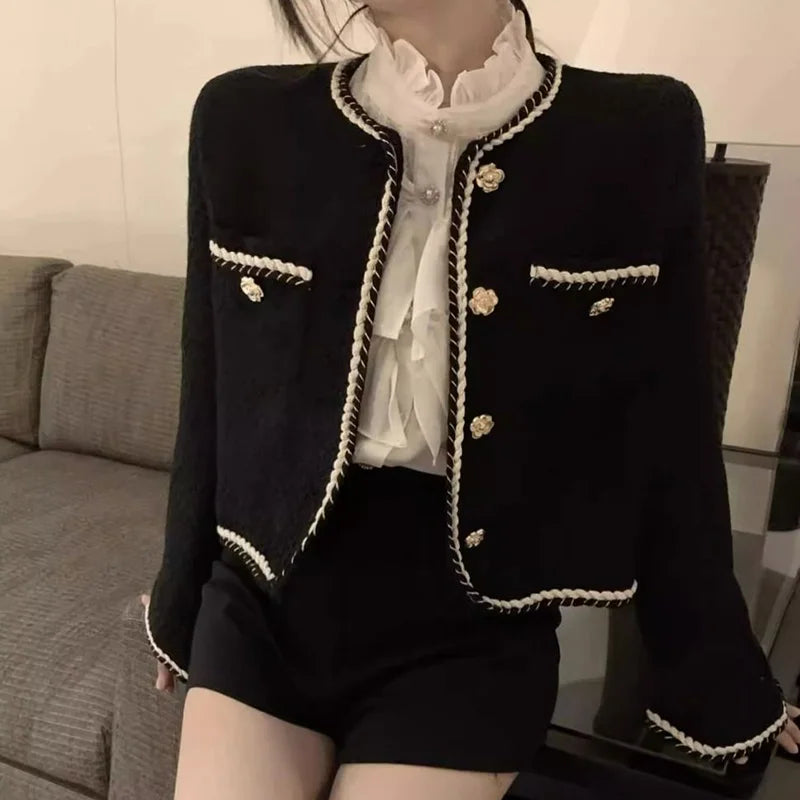 Smvp 2024 Autumn Winter New Elegant Black Coat Women Korean Thicken Warm Single Breasted Blazer Casual Short Outerwear Tops Lady