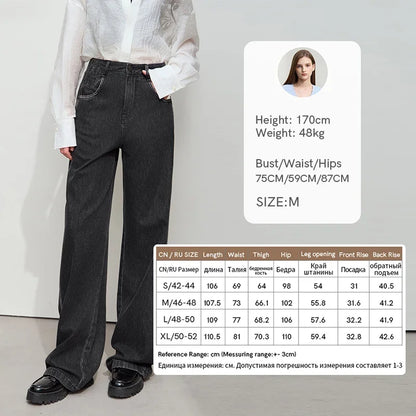 Amii Minimalist Solid Casual Lazy Loose Cotton Drape Wide-leg Pants 2025 Spring New Distressed Black Denim Trousers 12551019