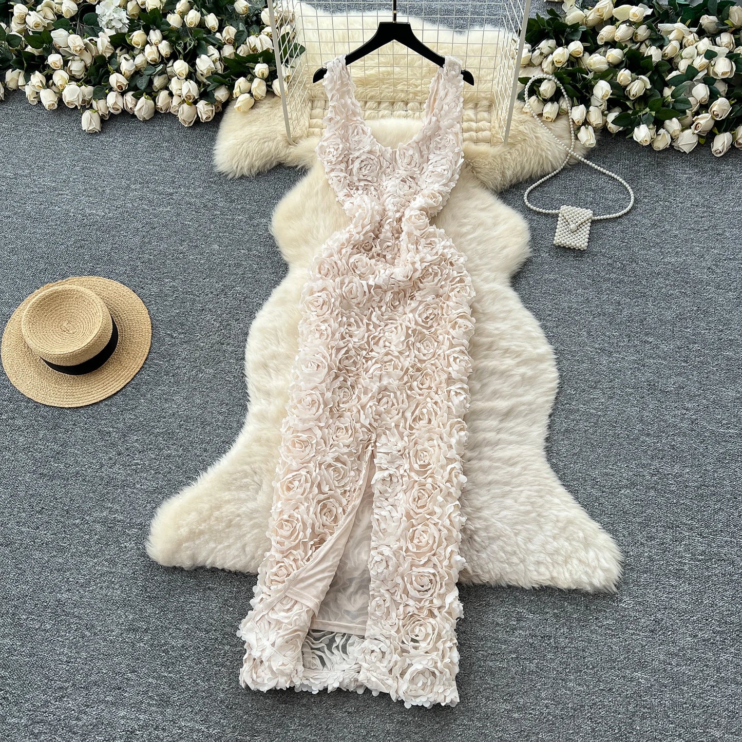 Sexy Three-dimensional Vintage korean fashion Evening Long dress pencil dress ceremony dresses women clothing