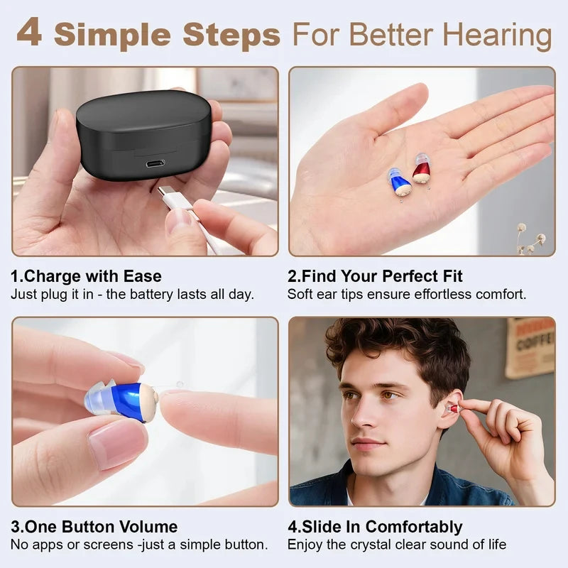 Hearing amplifiers Earbuds with Noise Reduction, Rechargeable Digital sound  Enhance Headphones, hearing aids  for adults.