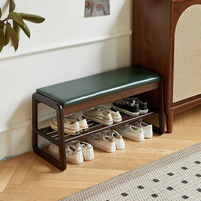 Household solid wood shoe changing stool, solid wood shoe cabinet, sponge pad, leather soft bag stool, shoe wearing stool
