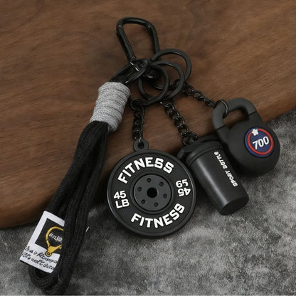 Fitness Keychain Gym Barbell Key chain Weightlifting with D-shaped Buckle Water Cups Simulation Dumbbells Creative Bag Charm