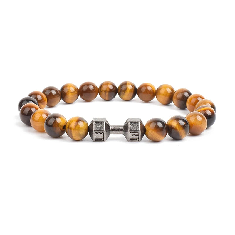 Dumbbells For Men Beads Bracelet Natural Black Volcanic Lava Stone Energy Barbell Fashion Bracelets Bangles Handmade Jewelry