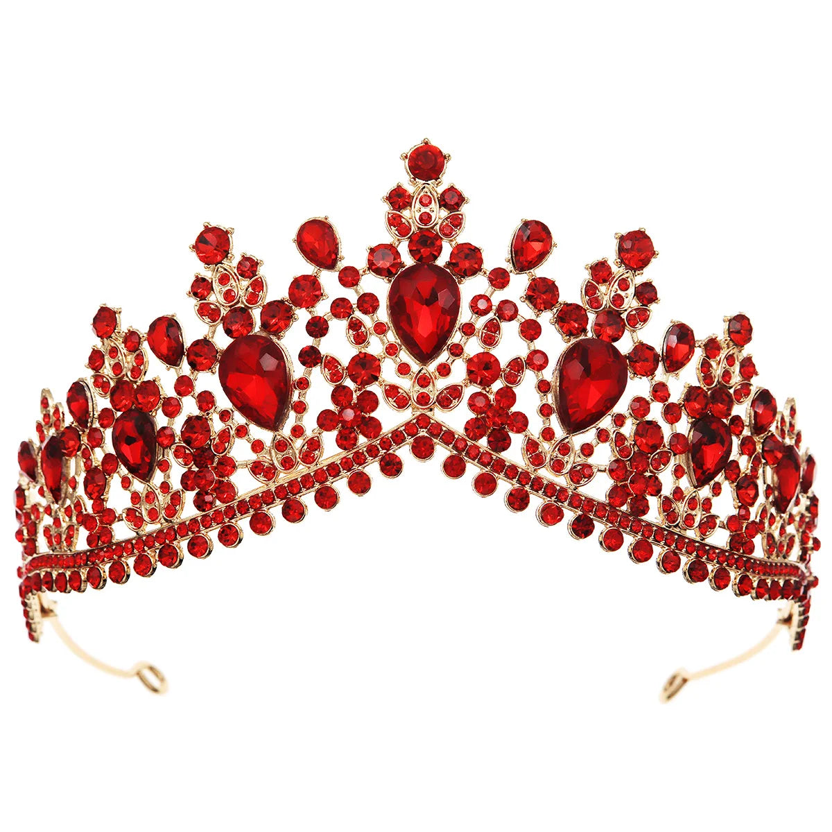 Luxury Red Rhinestone Bridal Tiara Headband Baroque Crystal Grand Crown For Women Banquet Jewelry Hair Accessories