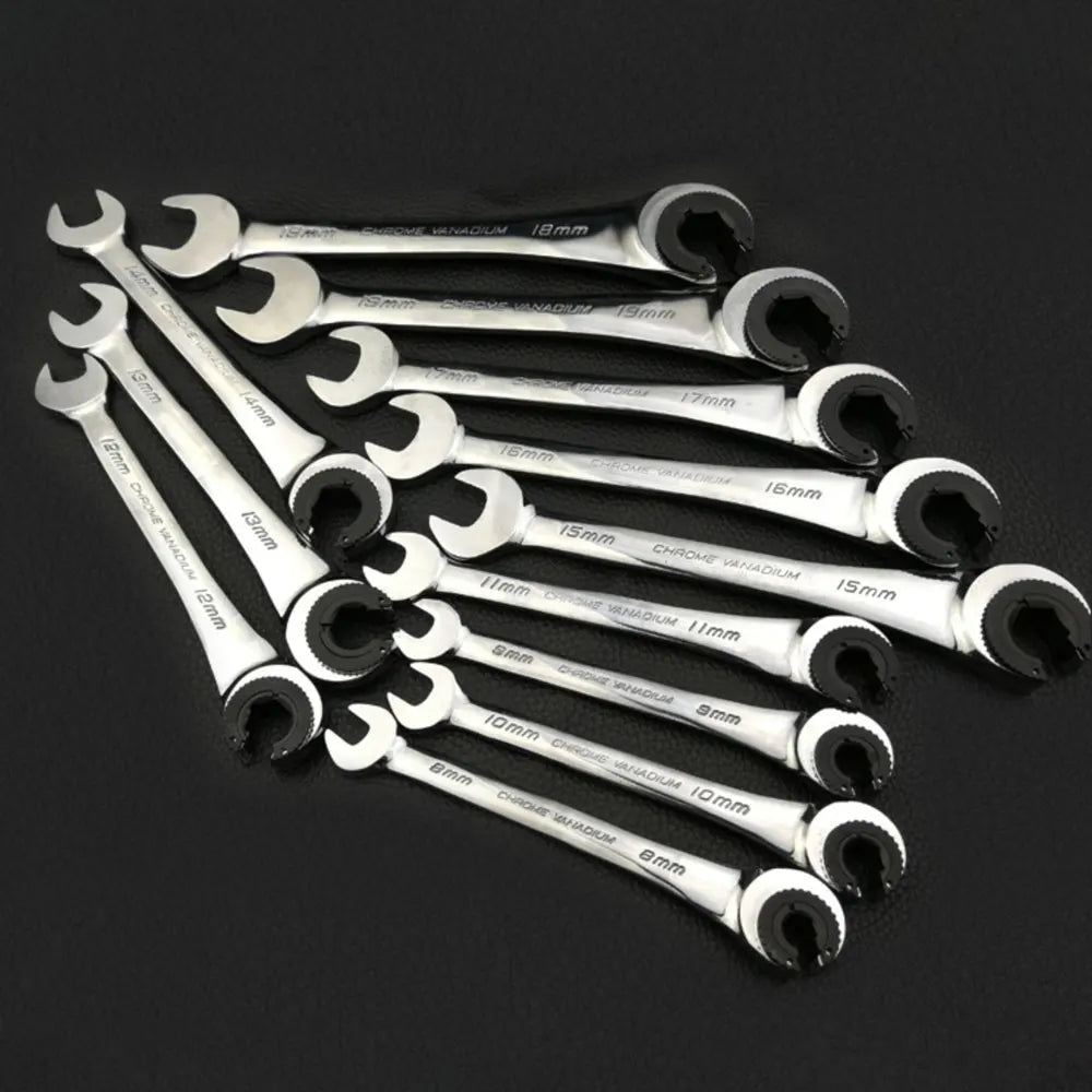 12 PCS 8mm-19mm Tubing Ratchet Wrench Tubing Ratchet Wrench Double Spanners Tools Oil Wrench Open End Ratchet Wrench