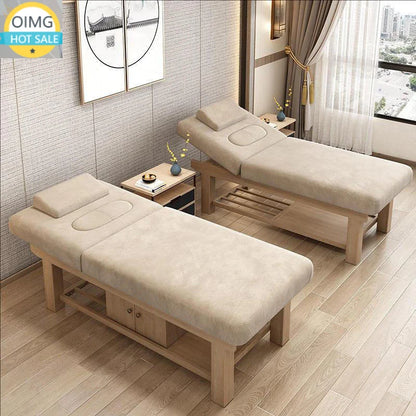 Modern Spa Therapy Bed with Wooden Structure and Adjustable Cushion