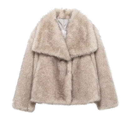 HH 2025 Winter Coats For Women Fashion New Faux Fur Long Sleeves Loose Coat Female Versatile High Street Women's Cardigan