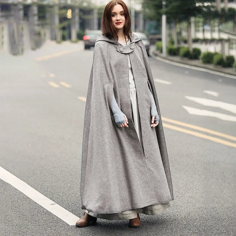 Winter Cloak Hooded Trench Coat Women Gothic Medieval Shawl Cloak Trench Coat Open Front Cardigan Jacket Coat Cape Poncho