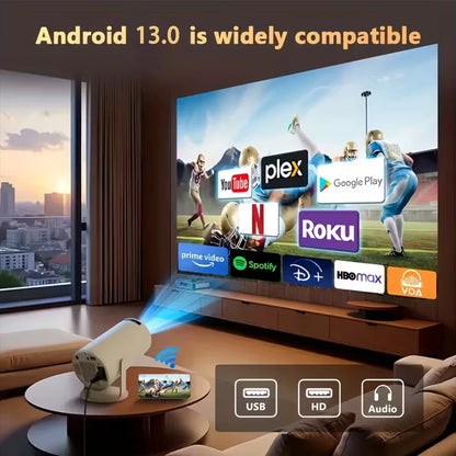 Portable HD Smart Projector Home Theater Full HD 1080P High Brightness Wireless Screen Mirroring Built-In Speaker WiFi Bluetooth