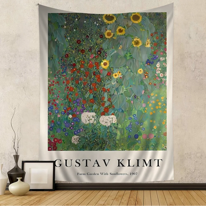 Gustav Klimt Flower Garden Sunflowers Cartoon Tapestry Art Science Fiction Room Home Decor Art Home Decor