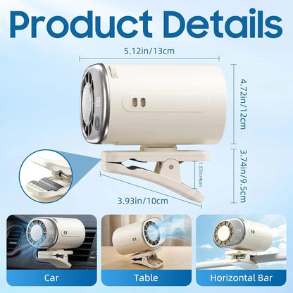 Portable Fan Car Interior Clip LED Display Backseat Fan USB Rechargeable Powerful Cooling Ultra Mini Fans