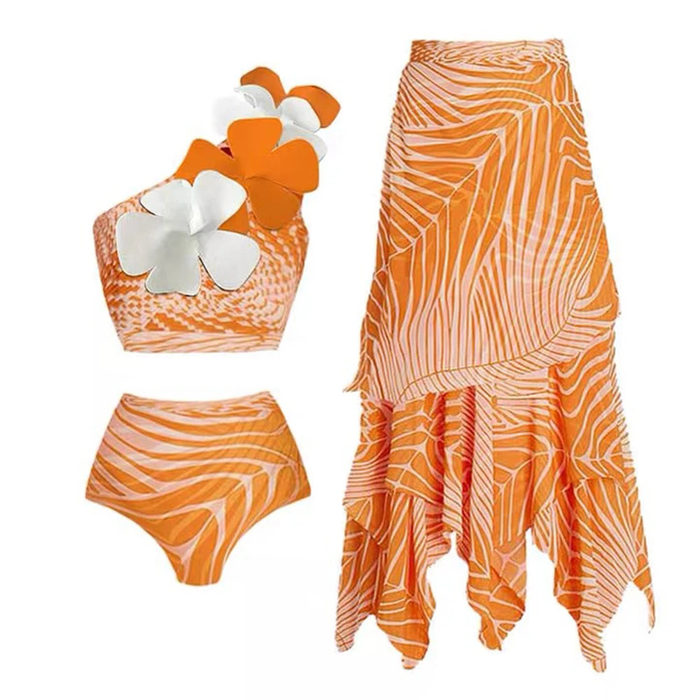 2025 New Sexy Ruffle Bikini Set Printed Brazilian Biquini Women Swimwear Skirt Bathing Suit Girls Summer Beachwear Dress