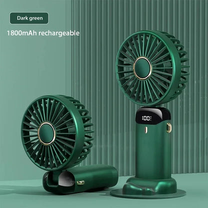 Portable Handheld Fan with Digital Display, 5-Speed USB Rechargeable Mini Fan, Ultra Quiet Personal Fan with Lanyard & Bas
