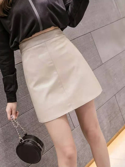 PU Skirt Women A Line Streetwear Patent Leather Black Pink Blue Casual Faldas Mujer Moda Sute Sweet Kawaii Saia