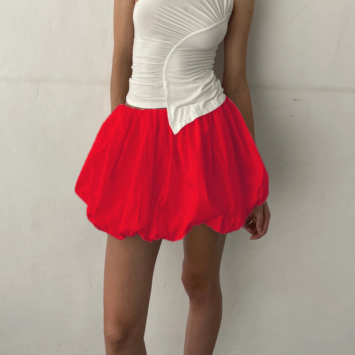 hirigin Women Y2K Bubble Skirt Elastic Waist Pleated Ruffle Hem A Line Mini Skirt Girls Cute Short Puffy Balloon Skirt