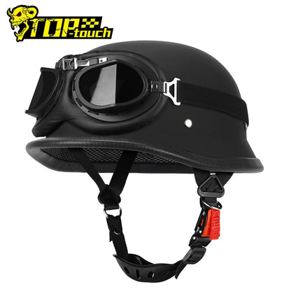 Motorcycle Half Helmet German Leather Vintage Helmet Casco Moto Motorcycle Open Face Helmet Biker Pilot DOT Certification S-XXL