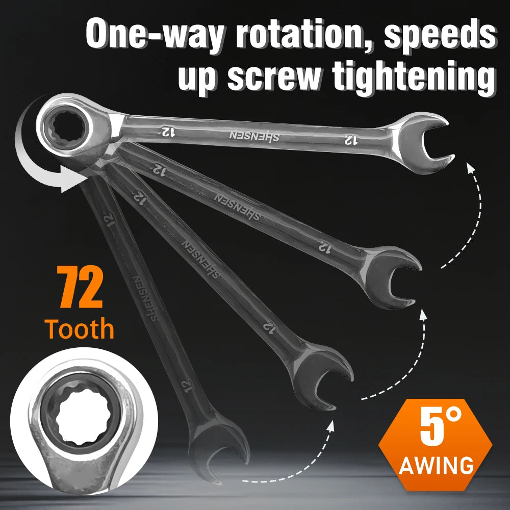 72-tooth ratchet wrench, 6-17mm adjustable range, reversible dual-head open-end wrench, perfect for auto and bicycle maintenance