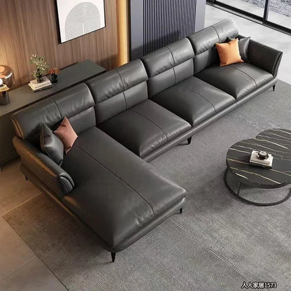 -luxury sofa set furniture leather L - shaped latex combination leather living room sofas