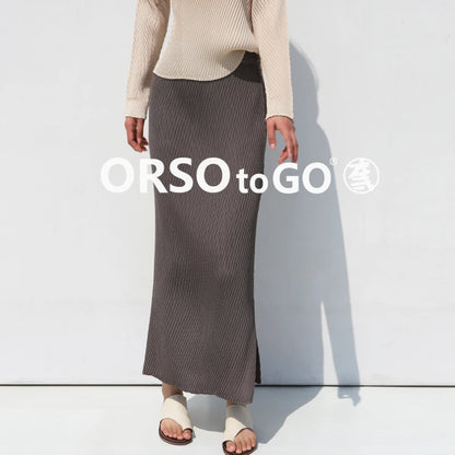Miyake Pleated Fish Scale Folded Skirt Women Spring Summer Korean Fashion Causal Elegant High Waist Side Split Straight Skirt