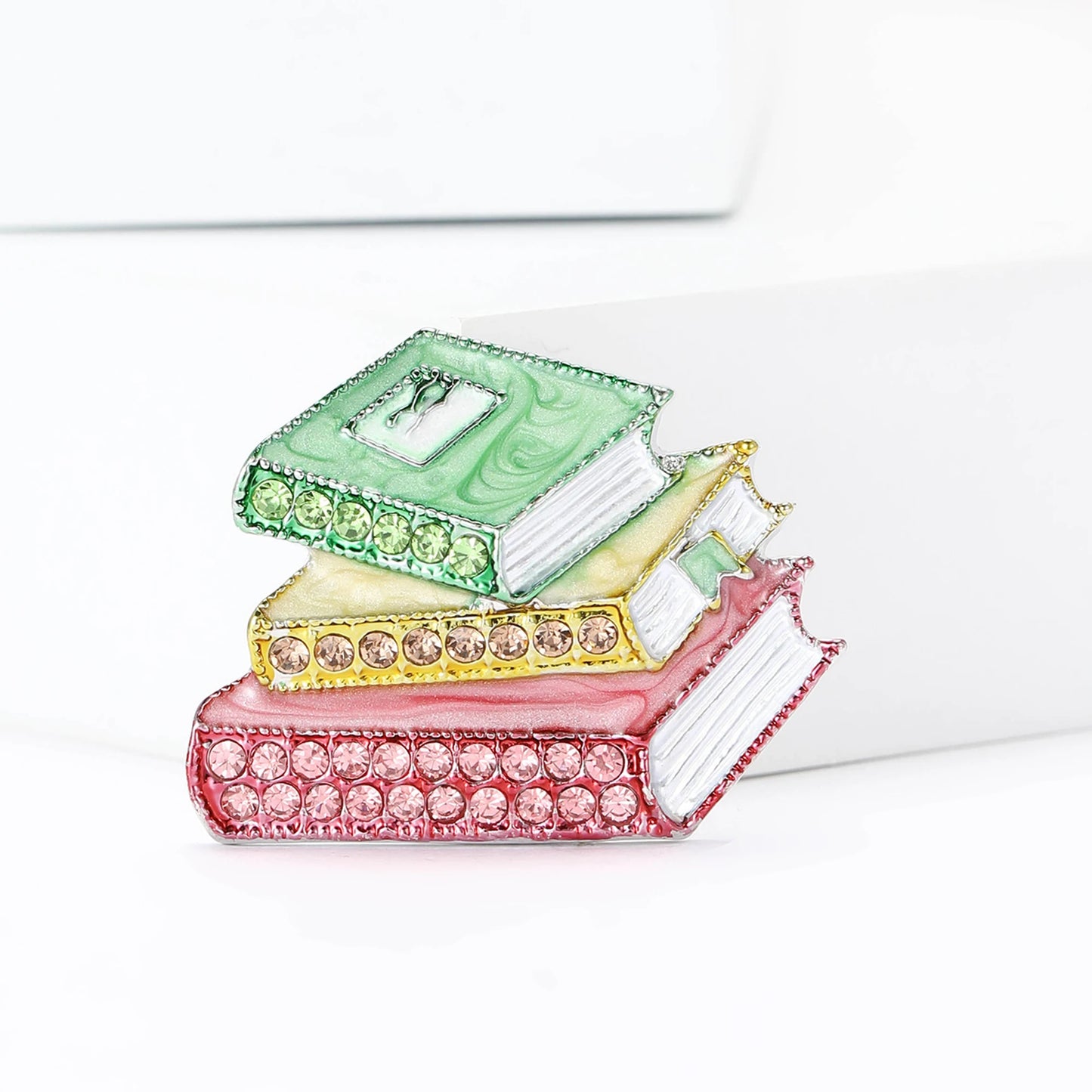 Rhinestone Three Books Brooches for Women Unisex Enamel Study Tool Pins Banquet Party Backpack Gifts Jewelry Accessories