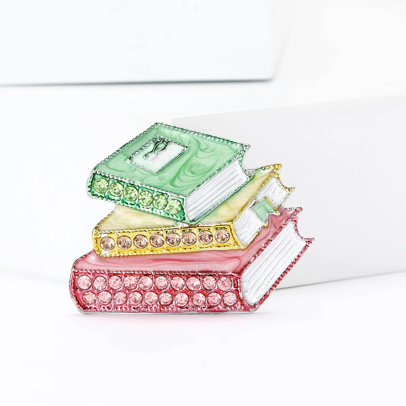 Rhinestone Three Books Brooches for Women Unisex Enamel Study Tool Pins Banquet Party Backpack Gifts Jewelry Accessories