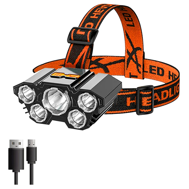 LED USB Rechargeable Headlamp High Lumen Bright Head Lamp With 5/8 LED Headlight IPX4 Waterproof Head Flashlight Camping Light