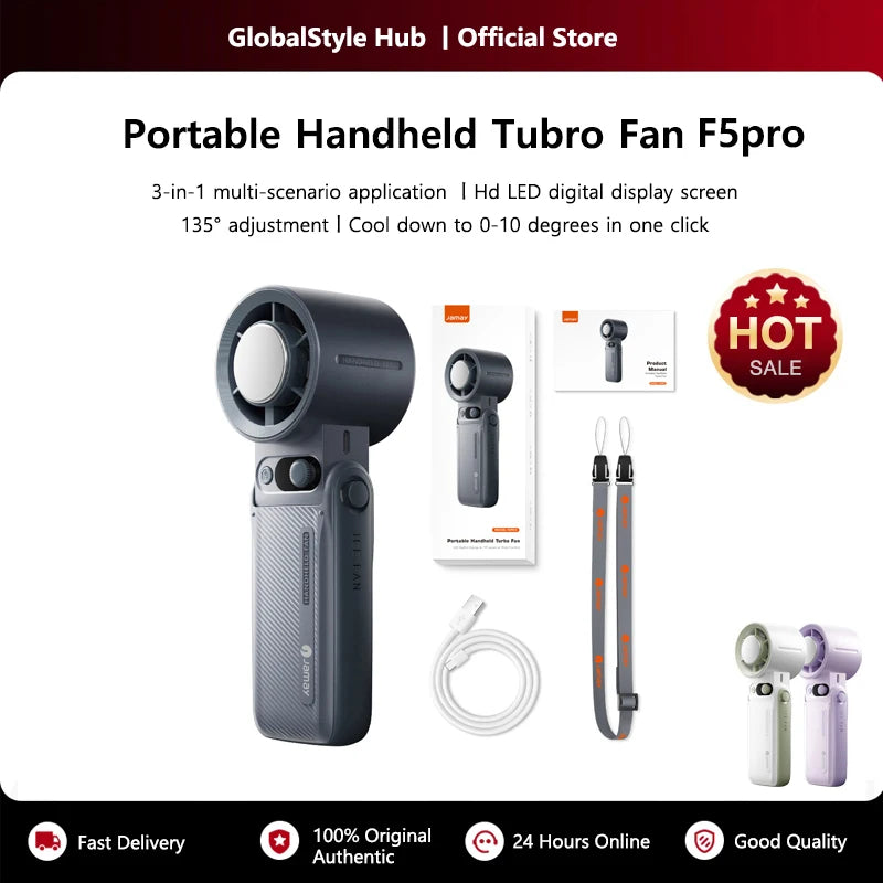 Portable Outdoor Handheld Fan With Refrigeration Board LED Digital Display 135° Foldable 199Gear Strong Wind Speed 8000mAh F5PRO