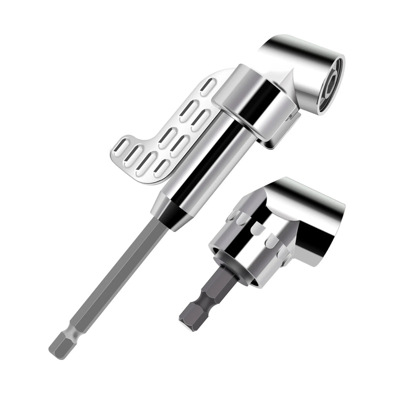Right Angle Drill Attachment,105 Degree Right Angle Drill Bit Adapter,Angled Screwdriver for Tight Space (LONG&SHORT)-Silver