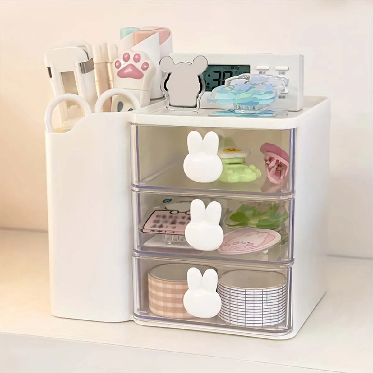 Desktop Organizer WIth Drawer Multifunctional Drawer Storage Box LargeCapacity Stationery Organizer For Cosmetic Office Supplies