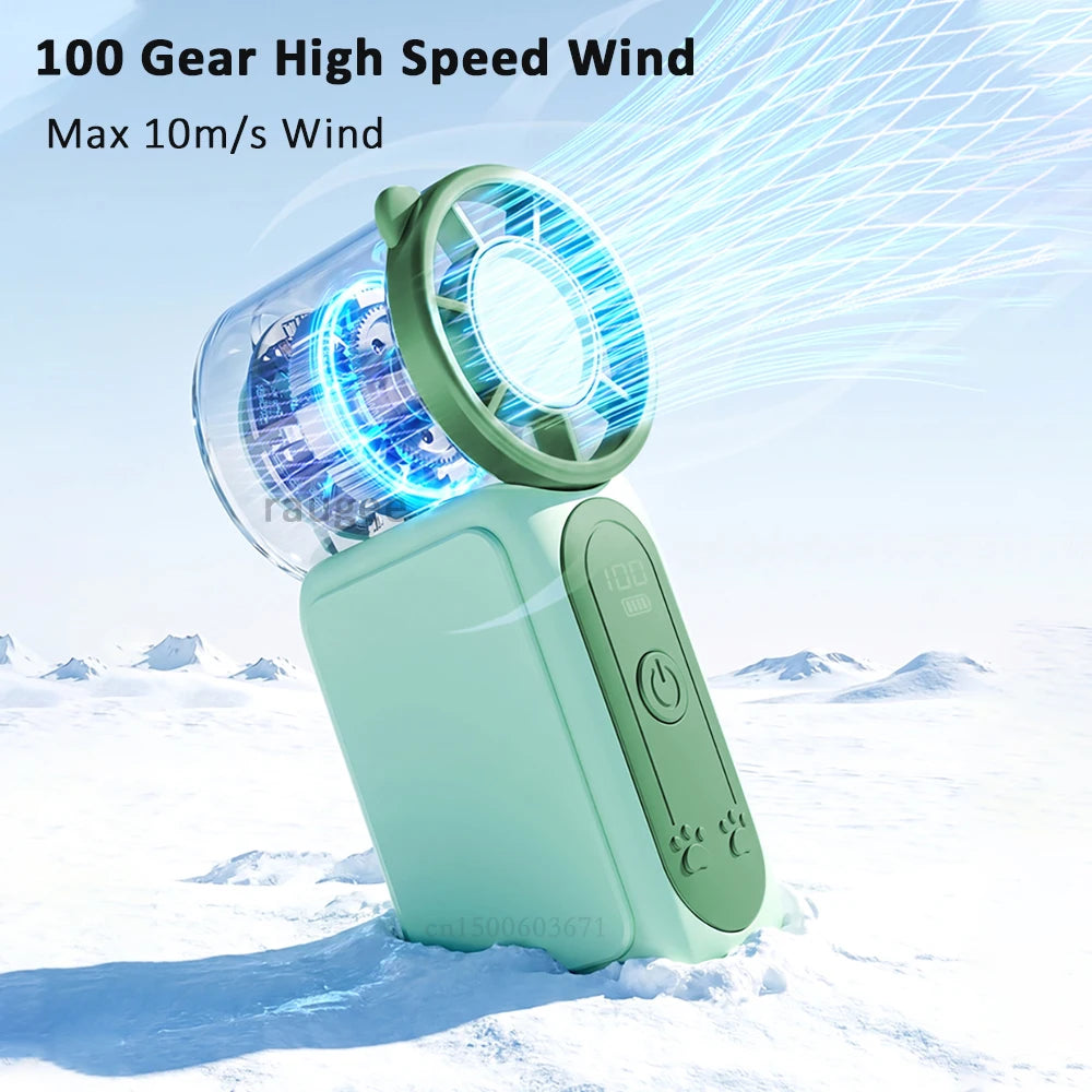 Portable Handheld Fan Mini Perosonal Hand Fan USB Rechargeable Outdoor Travel Hand Fan Digital Display Pocket Fan 100Gear