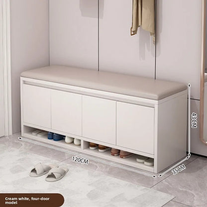 Shoe Storage Bench with Cushion Seat Entryway Shoe Cabinet Organizer Hallway Shoe Rack Bedroom Storage Stool 2/3/4 Door