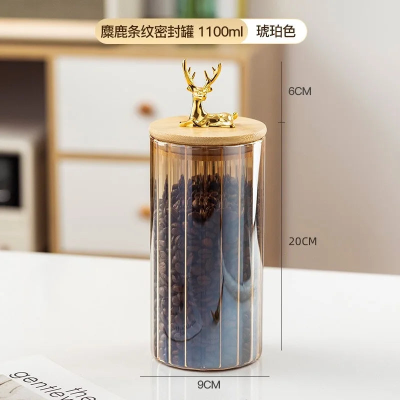 Glass Kitchen Storage Jars With Bamboo Sealing Lids Food Container For Coffee Beans Tea Candy Organizer Bottles