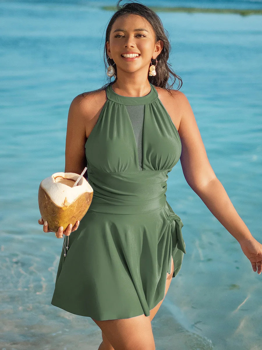 2025 Sexy Large One-piece Bikini Women's Dress Solid Swimsuit Tight Push Up Female Dress Swimwear Mesh Beach Skirt Bathing Suit