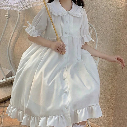 Dresses Women Japanese Style Sweetie Loose All-match Students Kawaii Comfortable Solid Trendy Knee-length Popular Lovely Summer