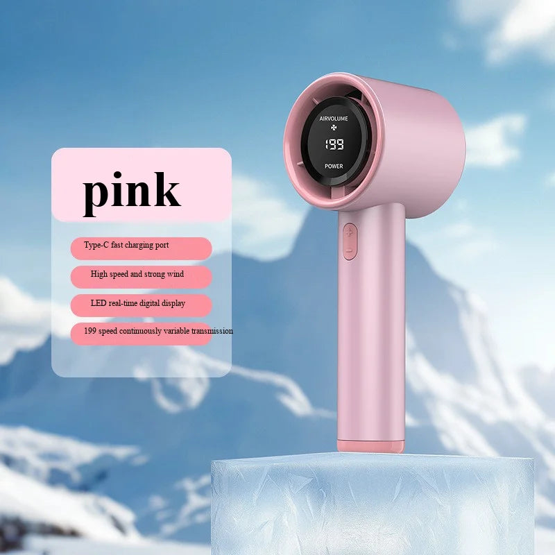 2026 New Portable Handheld Small Fan, 199-Speed Stepless High-Speed Intelligent Digital Display USB Charging Small Fan