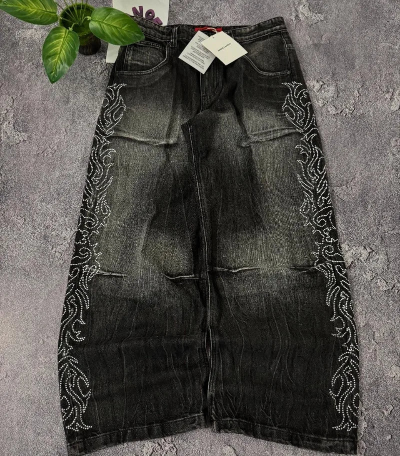 American New Fashion Old Washed Loose Jeans Women Y2K Hip Hop Harajuku Casual Joker Gothic High-waisted Wide-leg Trousers