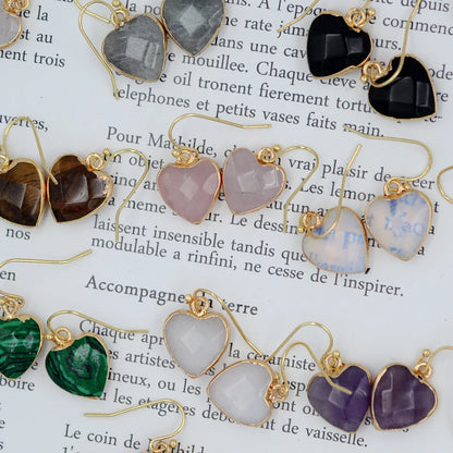 Peach Heart Earrings Natural Stone Earrings Women's Heart Gold Plated Edging Jade Earrings Gifts