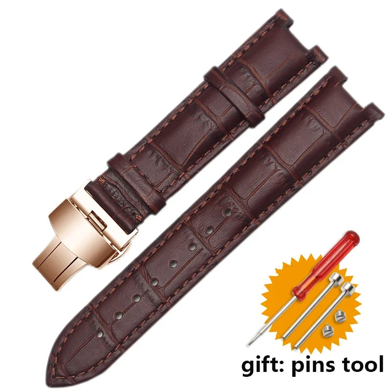 Genuine Leather Watchband For Versace Gucci GC Wristband 22*13mm 20*11mm Notched Strap Withstainless Steel Butterfly Buckle
