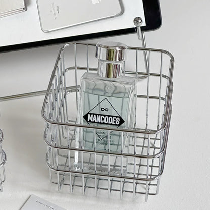 Iron Storage Basket Square Metal Bin Organizer For Bathroom Vanity Cosmetics Skincare Masks Lipsticks Countertop Holder