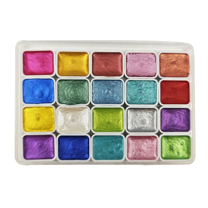20/24/60/72-Color Pearlescent Watercolor Paint- Intense Sparkle, Professional Coverage, Light Fastness - Glitter Solid Pigments