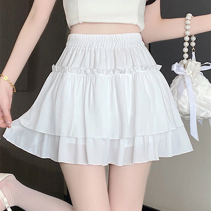 Summer Kawaii Elastic High Waist Black White Ruflles Skirt Women Fashion Slim Fit Chiffon Mini Skirts Giris Y2k All Match Faldas