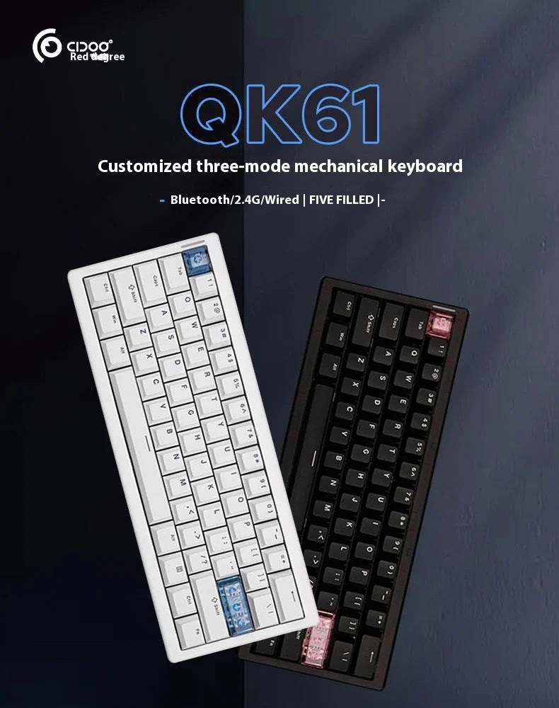 CIDOO QK61 V2 Mechanical Keyboard 60% Layout Gasket Structure VIA Programmable Hot-Swap Three Mode Wireless RGB Keyboard