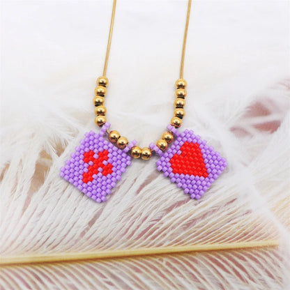 ZHONGVI Scapular Necklace Miyuki Heart Cross Adjustable Necklace Lady Necklace Stainless Steel Bead Necklace Jewelry