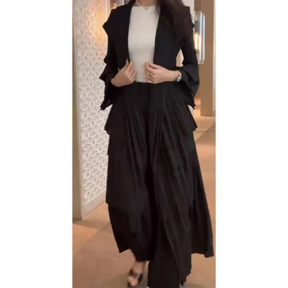 YUDX Miyake Pleated Spliced Ruffles Trench Coat Women Lapel Full Flare Sleeve Single Button Solid Color New 2025 Outwear Tops